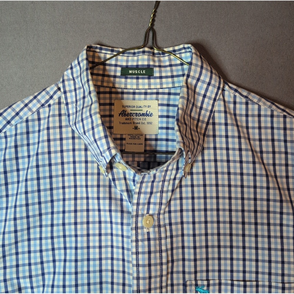 Abercrombie & Fitch Men’s Muscle Fit Plaid Button Down Shirt Size M Blue - Picture 2 of 7